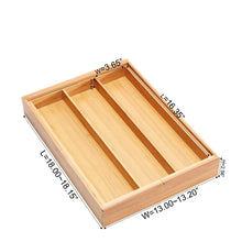 Load image into Gallery viewer, Storage organizer bamboo expandable utensil cutlery tray drawer organizer divider 3 compartments with 2 adjustable dimensions beautiful durable and multifunctional utensil holder and organizer