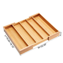 Load image into Gallery viewer, Storage bamboo expandable utensil cutlery tray drawer organizer divider 3 compartments with 2 adjustable dimensions beautiful durable and multifunctional utensil holder and organizer