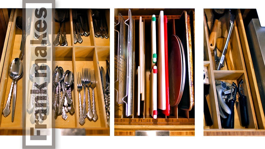 I have finally gotten around to making organizers for three of our kitchen drawers
