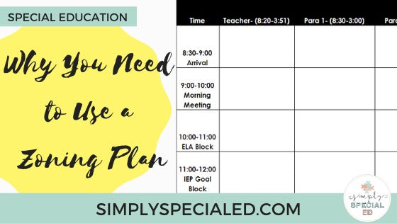 Self-contained classroom schedules can be all over the place, so that is why you need to use a zoning plan