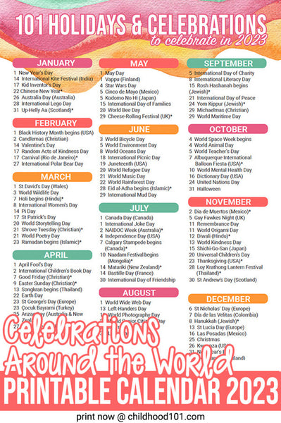 Printable Celebrations Around the World Calendar 2023