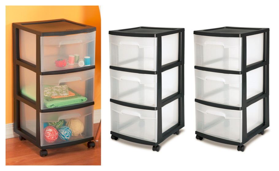 Sterilite Plastic 3 Drawer Cart Black Set of 2 just $24.99 at Walmart!