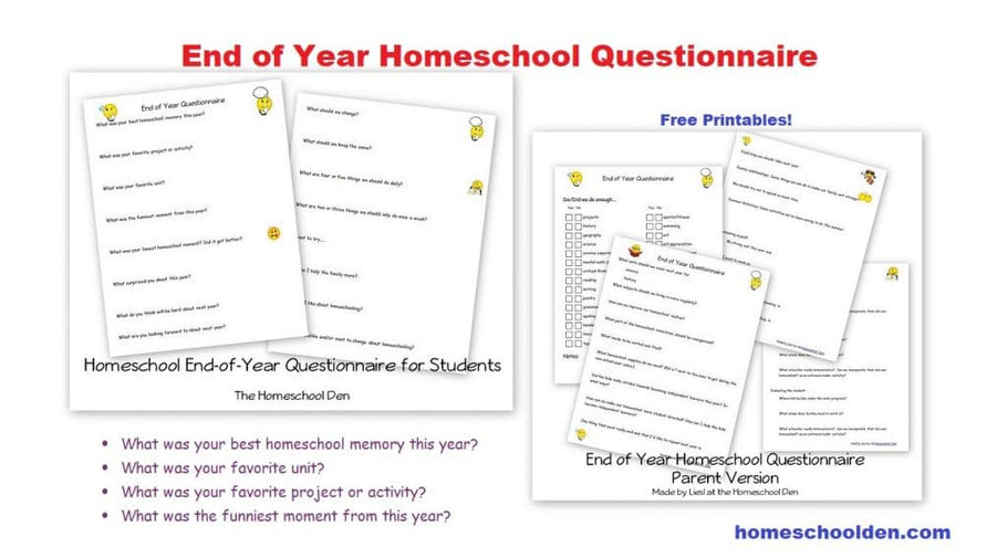 End of Year Homeschool Questionnaire – for Students, for Parents