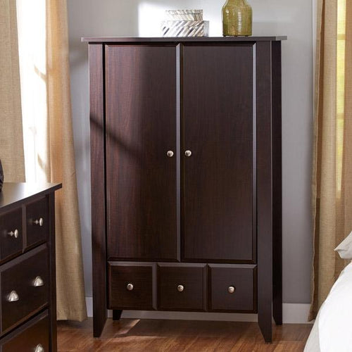 2-Door Bedroom Clothes Storage Cabinet Wardrobe Armoire Dark Brown Wood Finish