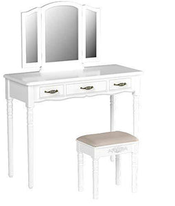 Buy songmics vanity set 3 large drawers tri folding mirror make up dressing table with cushioned stool easy assembly gift for mom white urdt18w