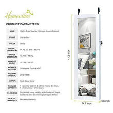 Load image into Gallery viewer, Shop here homevibes jewelry cabinet jewelry armoire 6 leds mirrored makeup lockable door wall mounted jewelry organizer hanging storage mirror with 2 drawers white
