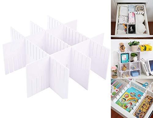Drawer Organizers DIY Grid Dividers - Storage Spacer Wood-Plastic Multipurpose Finishing Shelves for Wardrobe Desk Tea Table Dresser Kitchen Underwear Socks Tableware Charging Line White (5Pack)