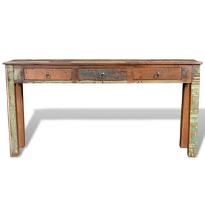 Cheap festnight rustic console table with 3 storage drawers reclaimed wood sideboard handmade entryway living room home furniture 60 x 12 x 30 l x w x h