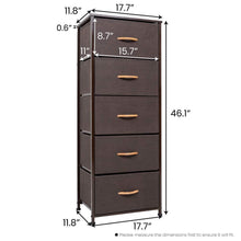Load image into Gallery viewer, Discover the best crestlive products vertical dresser storage tower sturdy steel frame wood top easy pull fabric bins wood handles organizer unit for bedroom hallway entryway closets 5 drawers brown
