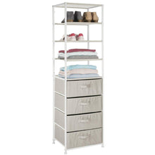 Load image into Gallery viewer, Products mdesign vertical dresser storage tower sturdy steel frame easy pull fabric bins organizer unit for bedroom hallway entryway closets textured print 4 drawers 4 shelves linen tan