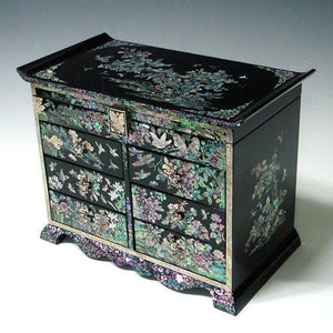 Buy now mother of pearl girls asian lacquer wooden black jewelry trinket keepsake treasure gift jewel ring drawer box chest case holder organizer with flower and bird design