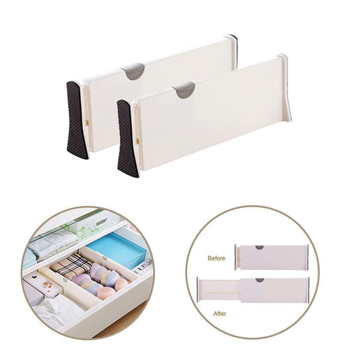 Onerbuy Pack of 2 Extendable Drawer Organizer Dividers Adjustable Closet Cabinet Separators with Anti-Scratch Foam Edges for Kitchen, Bathroom, Bedroom, Office and Dresser Desk, 4'' Tall, 11''-17'' Lo