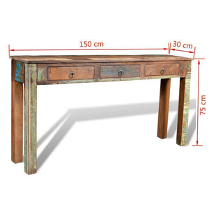Buy festnight rustic console table with 3 storage drawers reclaimed wood sideboard handmade entryway living room home furniture 60 x 12 x 30 l x w x h
