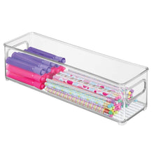 Load image into Gallery viewer, Get mdesign stackable plastic storage bin container desk and drawer organizer tote with handles for storing gel pens erasers tape pens pencils highlighters markers 14 5 long 6 pack clear