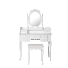 Load image into Gallery viewer, Great kinsuite makeup vanity table set white dressing table stool seat with oval mirror and 7 drawers storage bedroom dresser desk furniture gift for women girl