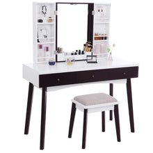 Load image into Gallery viewer, Shop bewishome vanity set with mirror cushioned stool storage shelves makeup organizer 3 drawers white makeup vanity desk dressing table fst05w