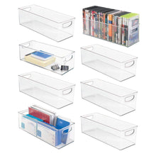 Load image into Gallery viewer, Best mdesign large stackable plastic storage bin container home office desk and drawer organizer tote with handles holds gel pens erasers tape pens pencils markers 16 long 8 pack clear