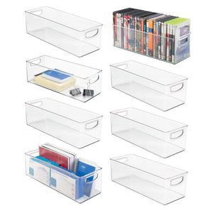 Best mdesign large stackable plastic storage bin container home office desk and drawer organizer tote with handles holds gel pens erasers tape pens pencils markers 16 long 8 pack clear