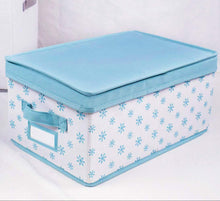 Load image into Gallery viewer, Heavy duty homyfort foldable storage box bins with lid sturdy canvas drawer dresser organizer for closet clothes bras ties set of 2 white canvas with blue flowers