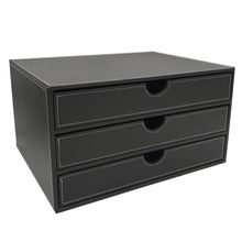 Load image into Gallery viewer, Save on unionbasic multi functional pu leather wooden desk organizer file cabinet office supplies desktop storage organizer box with drawer plain black 3 drawer