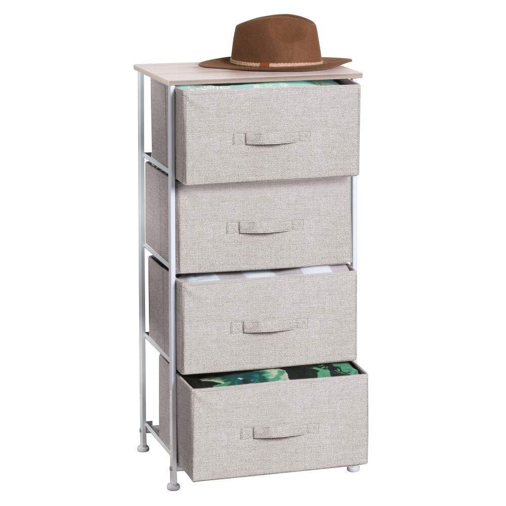 Top rated mdesign vertical dresser storage tower sturdy steel frame wood top easy pull fabric bins organizer unit for bedroom hallway entryway closets textured print 4 drawers linen natural