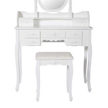 Load image into Gallery viewer, Featured kinsuite makeup vanity table set white dressing table stool seat with oval mirror and 7 drawers storage bedroom dresser desk furniture gift for women girl