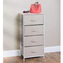 Load image into Gallery viewer, Budget mdesign vertical dresser storage tower sturdy steel frame wood top easy pull fabric bins organizer unit for bedroom hallway entryway closets textured print 4 drawers linen natural