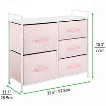 Load image into Gallery viewer, Top rated mdesign wide dresser storage tower furniture metal frame wood top easy pull fabric bins organizer for kids bedroom hallway entryway closets dorm chevron print 5 drawers pink white