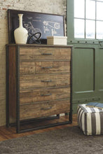 Load image into Gallery viewer, Shop ashley furniture signature design sommerford chest casual 5 drawers light grayish brown finish reclaimed wood silver bronze hardware legs