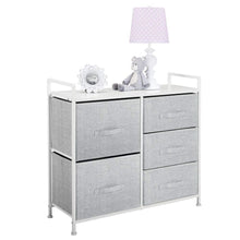 Load image into Gallery viewer, Best seller  mdesign wide dresser storage tower sturdy steel frame wood top easy pull fabric bins organizer unit for bedroom hallway entryway closets textured print 5 drawers gray white