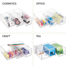 Load image into Gallery viewer, Shop here mdesign plastic kitchen pantry cabinet countertop organizer storage station with 3 drawers for coffee tea sugar packets sweeteners creamers drink pods packets 4 pack clear