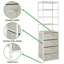 Load image into Gallery viewer, Save on mdesign vertical dresser storage tower sturdy steel frame easy pull fabric bins organizer unit for bedroom hallway entryway closets textured print 4 drawers 4 shelves linen tan