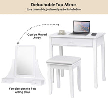 Load image into Gallery viewer, Discover the best giantex bathroom vanity dressing table set 360 rotate mirror pine wood legs padded stool dressing table girls make up vanity set w stool rectangle mirror 3 drawers white