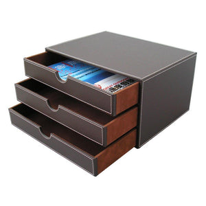 Shop for kingfomtm 13x25 large 3 layer 3 drawer triple wood structure and leather desk table file storage box organizer container brown