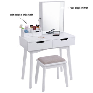 Top bewishome vanity set with mirror jewelry cabinet jewelry armoire makeup organizer cushioned stool 2 sliding drawers white makeup vanity desk dressing table fst04w