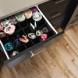 Heavy duty mifxin underwear socks storage organizer drawer divider 30 cell foldable closet drawer organizer storage box bin for socks bras underwear ties with dust moisture proof cover black
