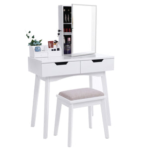 Shop for bewishome vanity set with mirror jewelry cabinet jewelry armoire makeup organizer cushioned stool 2 sliding drawers white makeup vanity desk dressing table fst04w