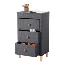 Load image into Gallery viewer, Explore kamiler 3 drawer dresser nightstand beside table end table storage organizer tower unit for bedroom hallway entryway closets removable fabric bins no tool required to assemble