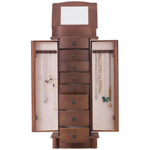 Load image into Gallery viewer, Explore giantex jewelry armoire cabinet stand with 8 drawers top divided storage organizer with flip makeup mirror lid large side door chest cabinets antique wood standing armoires jewelry box w 8 hooks