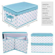 Load image into Gallery viewer, Latest homyfort foldable storage box bins with lid sturdy canvas drawer dresser organizer for closet clothes bras ties set of 2 white canvas with blue flowers