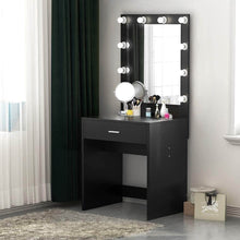 Load image into Gallery viewer, Budget friendly tribesigns vanity set with lighted mirror makeup vanity dressing table dresser desk with large drawer for bedroom black 10 cool led bulbs