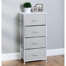 Load image into Gallery viewer, Best seller  mdesign vertical furniture storage tower sturdy steel frame wood top easy pull fabric bins organizer unit for bedroom hallway entryway closets textured print 4 drawers gray white