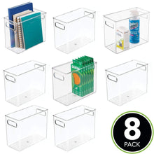 Load image into Gallery viewer, Shop for mdesign plastic home office storage organizer bin with handles container for cabinets drawers desks workspace bpa free for pens pencils highlighters notebooks 5 wide 8 pack clear