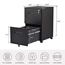 Load image into Gallery viewer, Shop here file cabinet mobile 2 drawer metal pedestal filing cabinets with lock key 5 rolling casters fully assembled home office modern vertical hanging folders a4 letter legal size