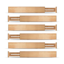 Load image into Gallery viewer, Buy now bamboo kitchen drawer dividers organizers set of 6 spring loaded adjustable drawer separators for home and office organization