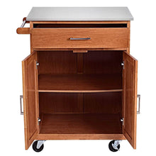 Load image into Gallery viewer, Best giantex wood kitchen trolley cart rolling kitchen island cart with stainless steel top storage cabinet drawer and towel rack