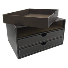 Load image into Gallery viewer, Save unionbasic multi functional pu leather wooden desk organizer file cabinet office supplies desktop storage organizer box with drawer plain black 3 drawer