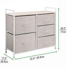 Load image into Gallery viewer, Best mdesign wide dresser storage tower sturdy steel frame wood top easy pull fabric bins organizer unit for bedroom hallway entryway closets textured print 5 drawers linen tan