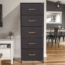 Load image into Gallery viewer, Discover the crestlive products vertical dresser storage tower sturdy steel frame wood top easy pull fabric bins wood handles organizer unit for bedroom hallway entryway closets 5 drawers brown