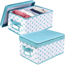 Load image into Gallery viewer, Great homyfort foldable storage box bins with lid sturdy canvas drawer dresser organizer for closet clothes bras ties set of 2 white canvas with blue flowers
